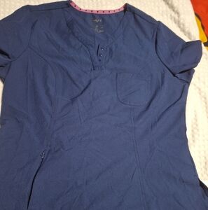 HeartSoul Tuckable V Neck Scrub Top Women Medium Navy Blue Medical Nurse Uniform